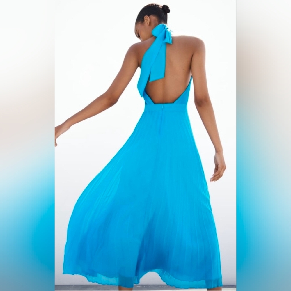 Zara Bright Blue Halter Midi Dress - Picture 2 of 9